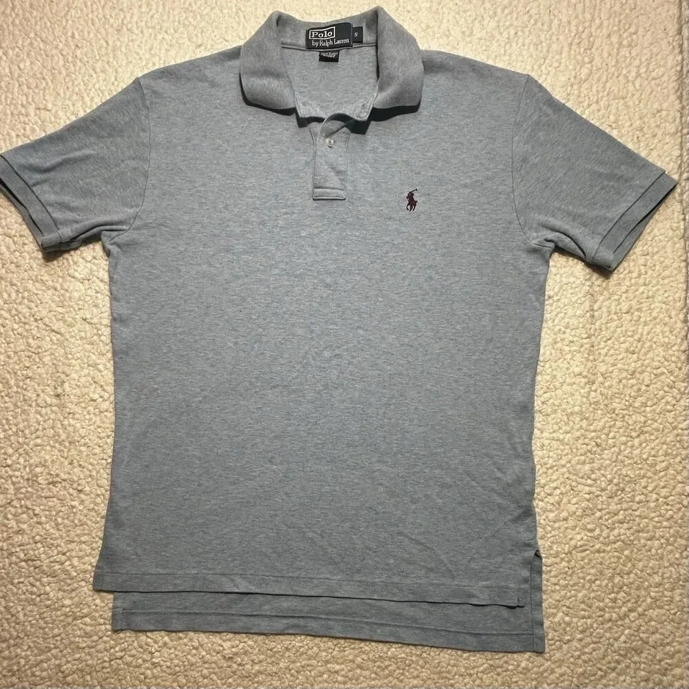Polo Ralph Lauren Men Shirt Size S Light Blue Heather Cotton Short Sleeve Polo